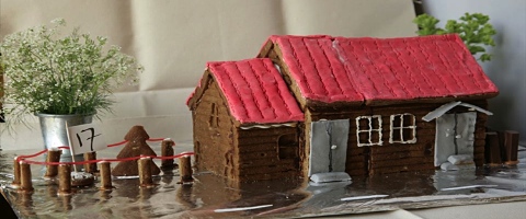Photograph of a cake made in the style of Tarset Village Hall