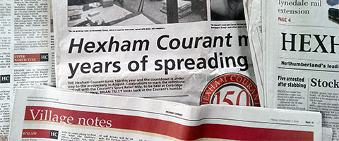 A collection of pages from the Hexham Courant showing pages with the Upper North Tyne Notes